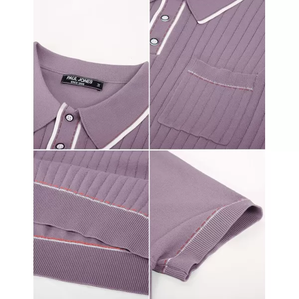 PJ PAUL JONES Men's Short Sleeve Knitted Polo Shirts Vintage Button-Up Summer Polo Shirt