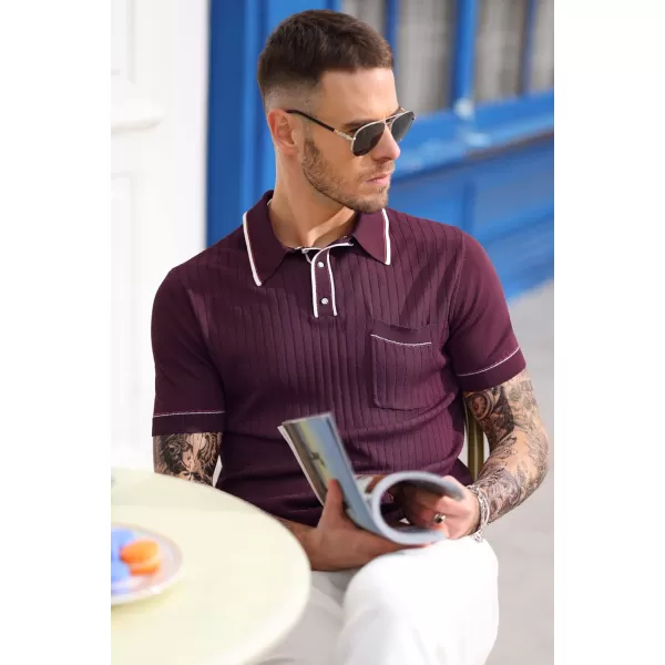 PJ PAUL JONES Men's Short Sleeve Knitted Polo Shirts Vintage Button-Up Summer Polo Shirt