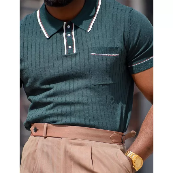 PJ PAUL JONES Men's Short Sleeve Knitted Polo Shirts Vintage Button-Up Summer Polo Shirt