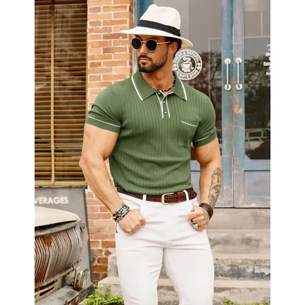 PJ PAUL JONES Men's Short Sleeve Knitted Polo Shirts Vintage Button-Up Summer Polo Shirt