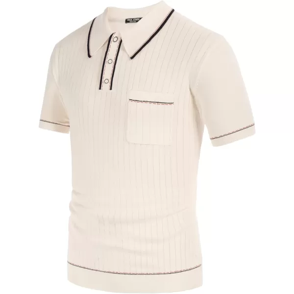 PJ PAUL JONES Men's Short Sleeve Knitted Polo Shirts Vintage Button-Up Summer Polo Shirt