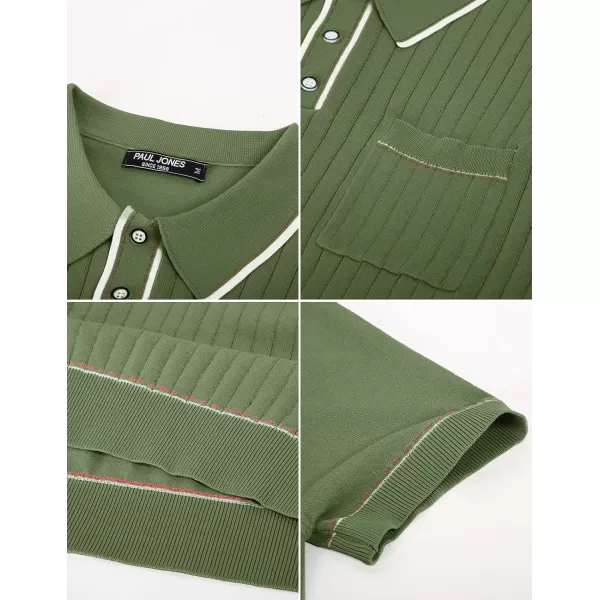 PJ PAUL JONES Men's Short Sleeve Knitted Polo Shirts Vintage Button-Up Summer Polo Shirt