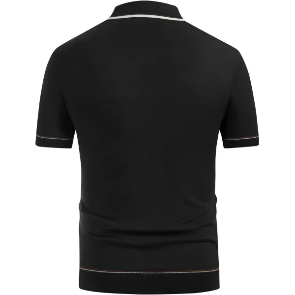 PJ PAUL JONES Men's Short Sleeve Knitted Polo Shirts Vintage Button-Up Summer Polo Shirt