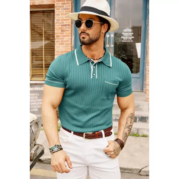 PJ PAUL JONES Men's Short Sleeve Knitted Polo Shirts Vintage Button-Up Summer Polo Shirt