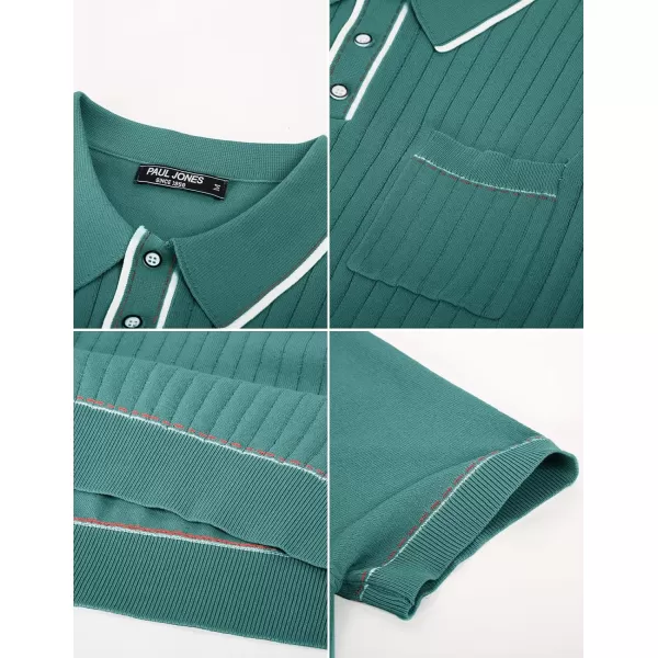 PJ PAUL JONES Men's Short Sleeve Knitted Polo Shirts Vintage Button-Up Summer Polo Shirt