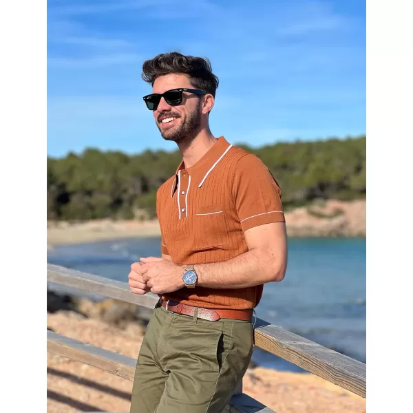 PJ PAUL JONES Men's Short Sleeve Knitted Polo Shirts Vintage Button-Up Summer Polo Shirt