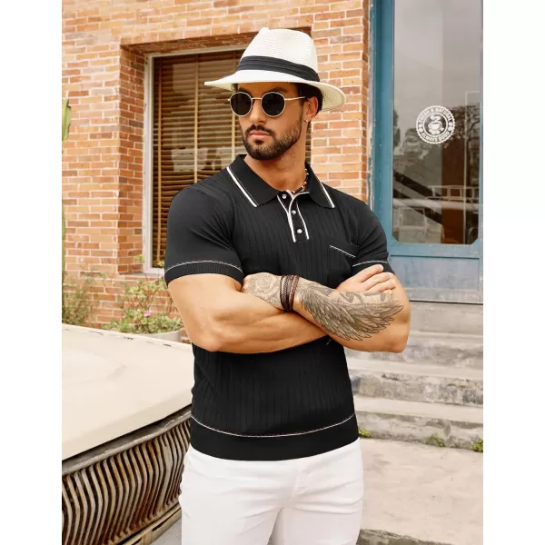 PJ PAUL JONES Men's Short Sleeve Knitted Polo Shirts Vintage Button-Up Summer Polo Shirt