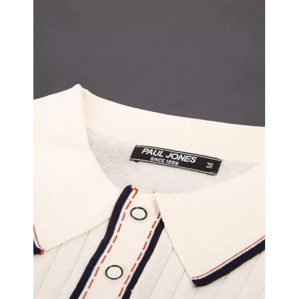 PJ PAUL JONES Men's Short Sleeve Knitted Polo Shirts Vintage Button-Up Summer Polo Shirt