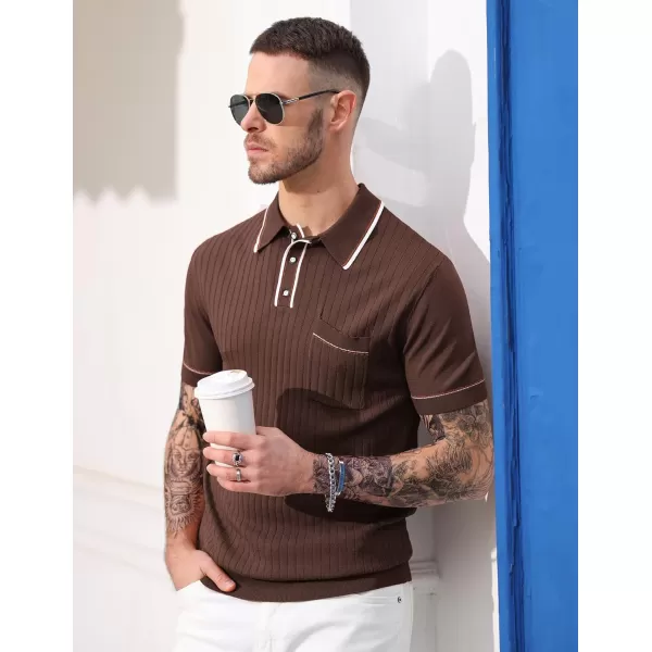 PJ PAUL JONES Men's Short Sleeve Knitted Polo Shirts Vintage Button-Up Summer Polo Shirt