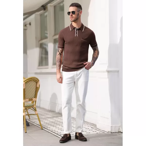 PJ PAUL JONES Men's Short Sleeve Knitted Polo Shirts Vintage Button-Up Summer Polo Shirt