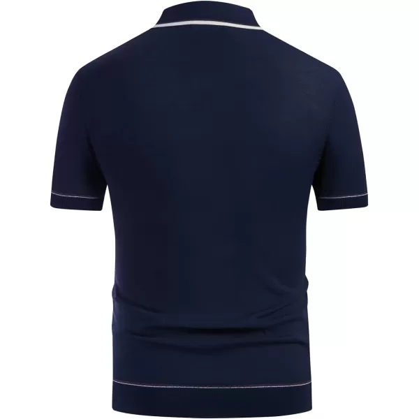PJ PAUL JONES Men's Short Sleeve Knitted Polo Shirts Vintage Button-Up Summer Polo Shirt