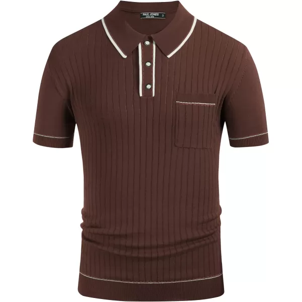 PJ PAUL JONES Men's Short Sleeve Knitted Polo Shirts Vintage Button-Up Summer Polo Shirt