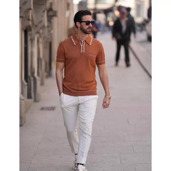 PJ PAUL JONES Men's Short Sleeve Knitted Polo Shirts Vintage Button-Up Summer Polo Shirt