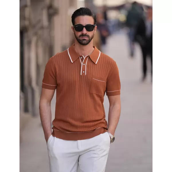 PJ PAUL JONES Men's Short Sleeve Knitted Polo Shirts Vintage Button-Up Summer Polo Shirt