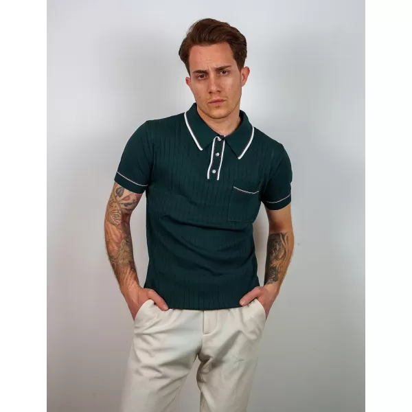 PJ PAUL JONES Men's Short Sleeve Knitted Polo Shirts Vintage Button-Up Summer Polo Shirt