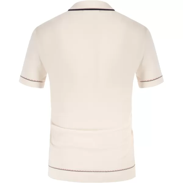 PJ PAUL JONES Men's Short Sleeve Knitted Polo Shirts Vintage Button-Up Summer Polo Shirt