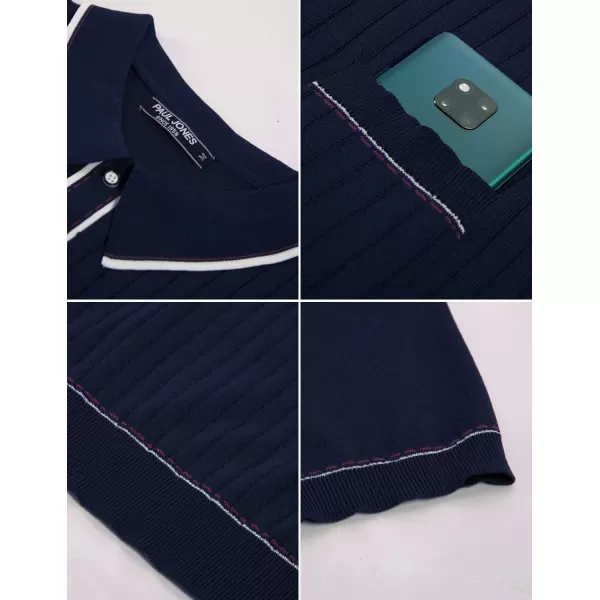 PJ PAUL JONES Men's Short Sleeve Knitted Polo Shirts Vintage Button-Up Summer Polo Shirt
