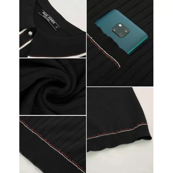 PJ PAUL JONES Men's Short Sleeve Knitted Polo Shirts Vintage Button-Up Summer Polo Shirt