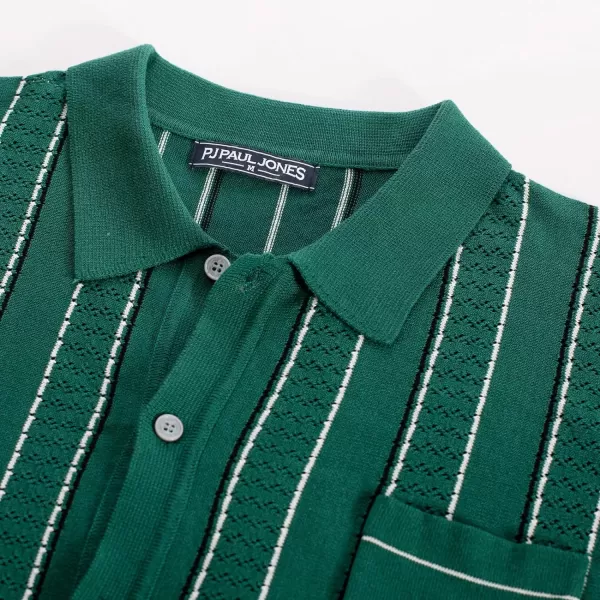 PJ PAUL JONES Mens Stripe Polo Shirt Vintage Lapel Collar Knit Shirt Casual Short Sleeve Button Down Shirt