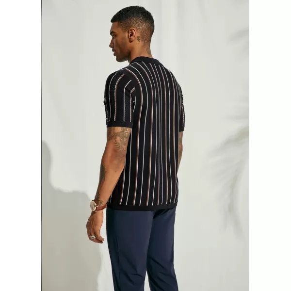 PJ PAUL JONES Mens Stripe Polo Shirt Vintage Lapel Collar Knit Shirt Casual Short Sleeve Button Down Shirt