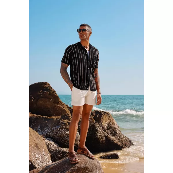 PJ PAUL JONES Mens Stripe Polo Shirt Vintage Lapel Collar Knit Shirt Casual Short Sleeve Button Down Shirt
