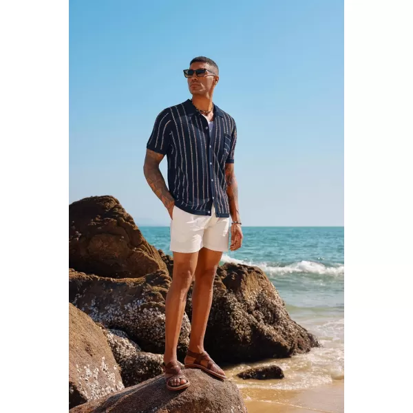 PJ PAUL JONES Mens Stripe Polo Shirt Vintage Lapel Collar Knit Shirt Casual Short Sleeve Button Down Shirt