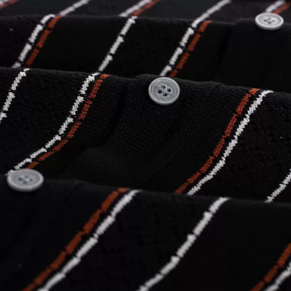 PJ PAUL JONES Mens Stripe Polo Shirt Vintage Lapel Collar Knit Shirt Casual Short Sleeve Button Down Shirt