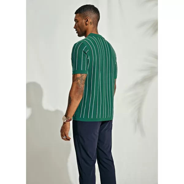 PJ PAUL JONES Mens Stripe Polo Shirt Vintage Lapel Collar Knit Shirt Casual Short Sleeve Button Down Shirt