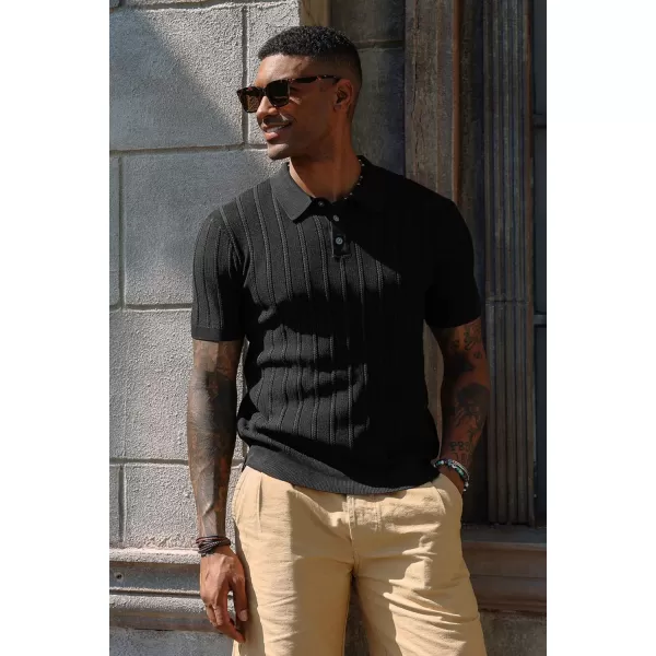 PJ PAUL JONES Mens Vintage Knit Polo Shirts Short Sleeve Twisted Retro Golf Shirt
