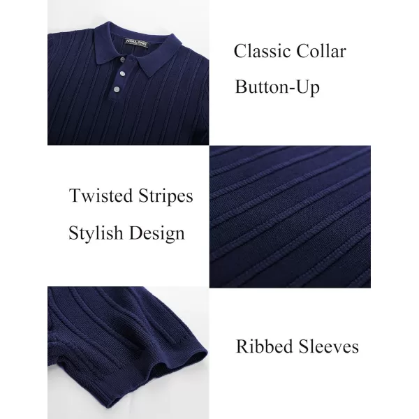 PJ PAUL JONES Mens Vintage Knit Polo Shirts Short Sleeve Twisted Retro Golf Shirt