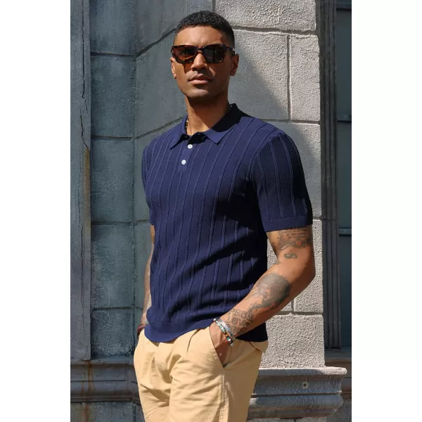 PJ PAUL JONES Mens Vintage Knit Polo Shirts Short Sleeve Twisted Retro Golf Shirt