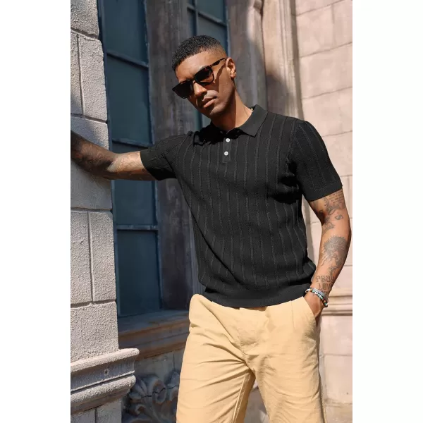 PJ PAUL JONES Mens Vintage Knit Polo Shirts Short Sleeve Twisted Retro Golf Shirt