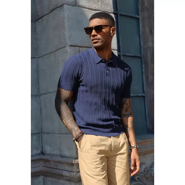 PJ PAUL JONES Mens Vintage Knit Polo Shirts Short Sleeve Twisted Retro Golf Shirt