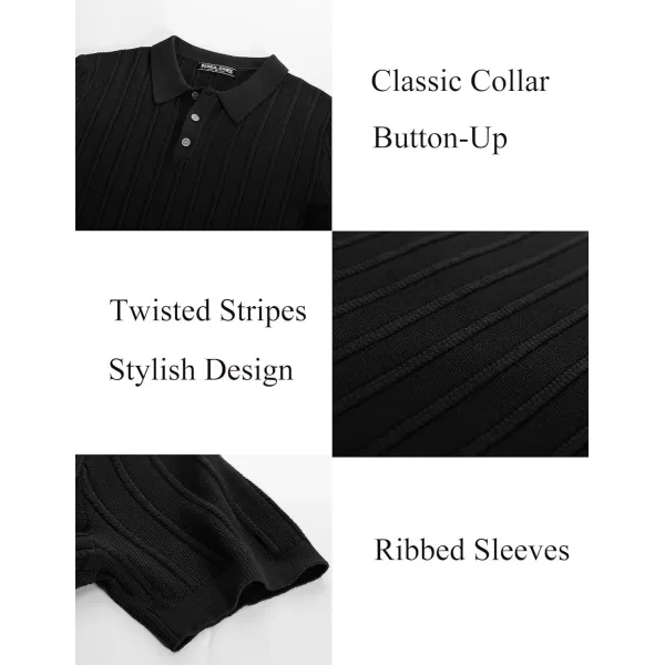 PJ PAUL JONES Mens Vintage Knit Polo Shirts Short Sleeve Twisted Retro Golf Shirt
