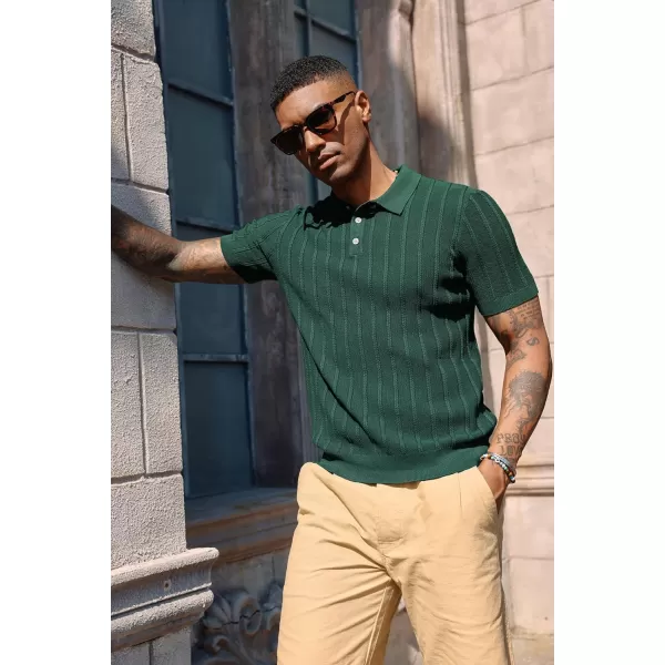 PJ PAUL JONES Mens Vintage Knit Polo Shirts Short Sleeve Twisted Retro Golf Shirt