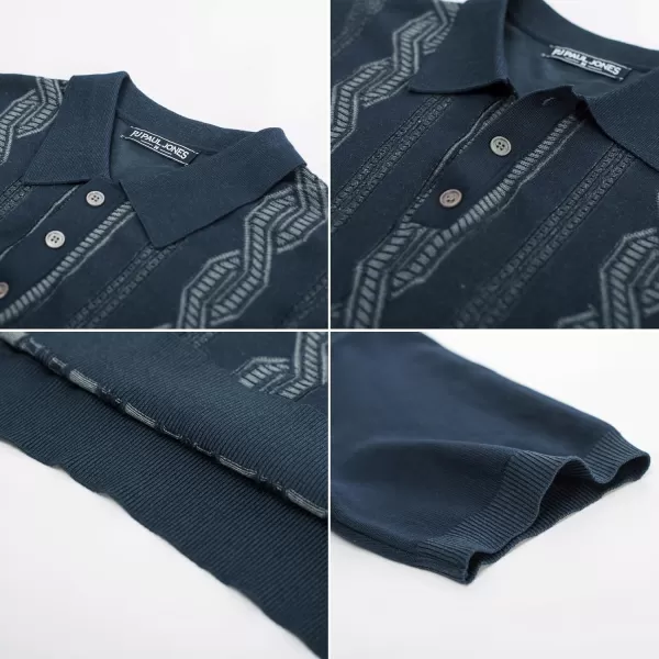 PJ PAUL JONES Mens Vintage Polo Shirts Casual Pattern Knit Golf Polo Shirts