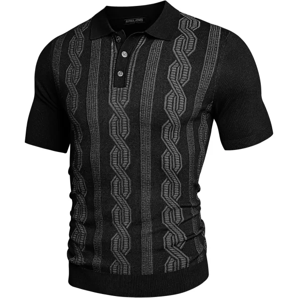 PJ PAUL JONES Mens Vintage Polo Shirts Casual Pattern Knit Golf Polo Shirts