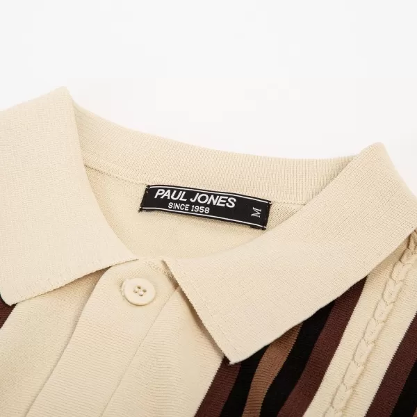 PJ PAUL JONES Mens Vintage Striped Polo Shirts Button Front Knit Polo T Shirt
