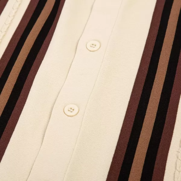 PJ PAUL JONES Mens Vintage Striped Polo Shirts Button Front Knit Polo T Shirt