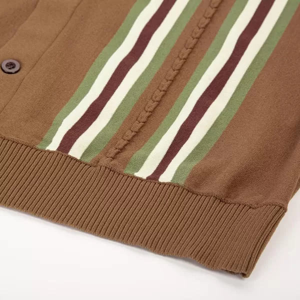 PJ PAUL JONES Mens Vintage Striped Polo Shirts Button Front Knit Polo T Shirt