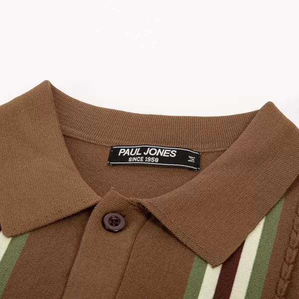 PJ PAUL JONES Mens Vintage Striped Polo Shirts Button Front Knit Polo T Shirt