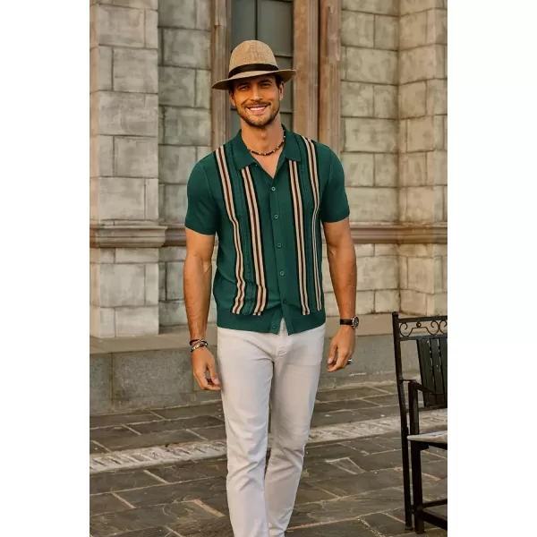 PJ PAUL JONES Mens Vintage Striped Polo Shirts Button Front Knit Polo T Shirt