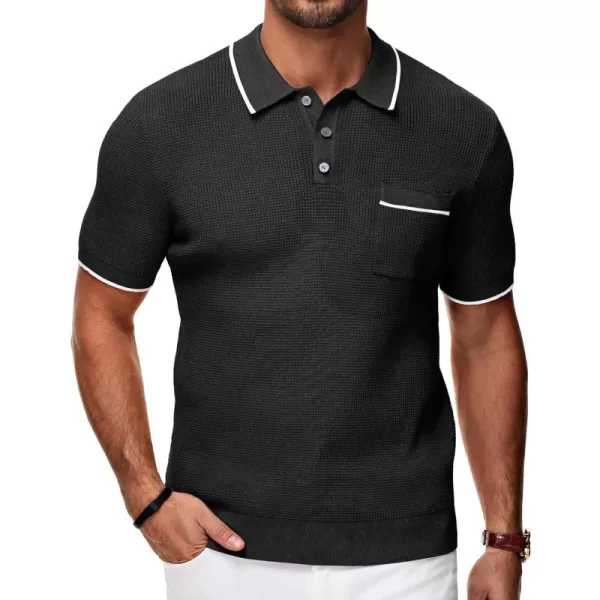 PJ PAUL JONES Men's Hollow Texture Knit Polo Shirts Breathable Contrast Shirt Lightweight Golf Shirts with Pocket