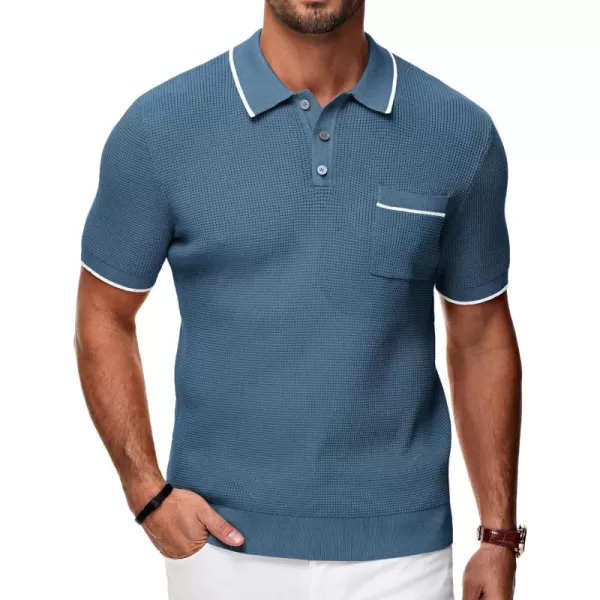 PJ PAUL JONES Men's Hollow Texture Knit Polo Shirts Breathable Contrast Shirt Lightweight Golf Shirts with Pocket