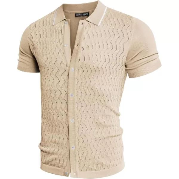 PJ PAUL JONES Men's Knit Button Down Shirts Vintage Polo Shirts Casual Beach Shirts