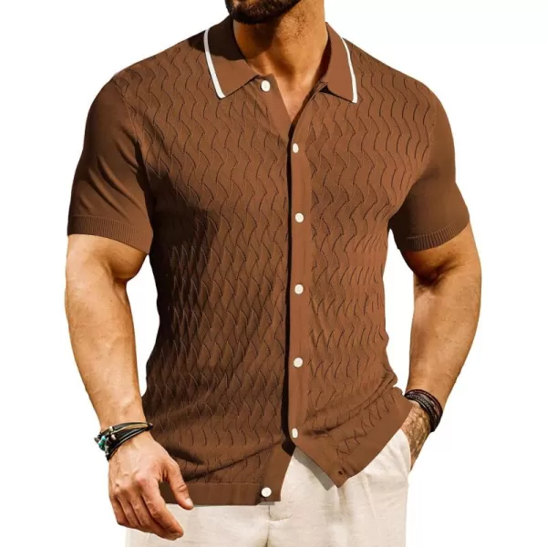 PJ PAUL JONES Men's Knit Button Down Shirts Vintage Polo Shirts Casual Beach Shirts