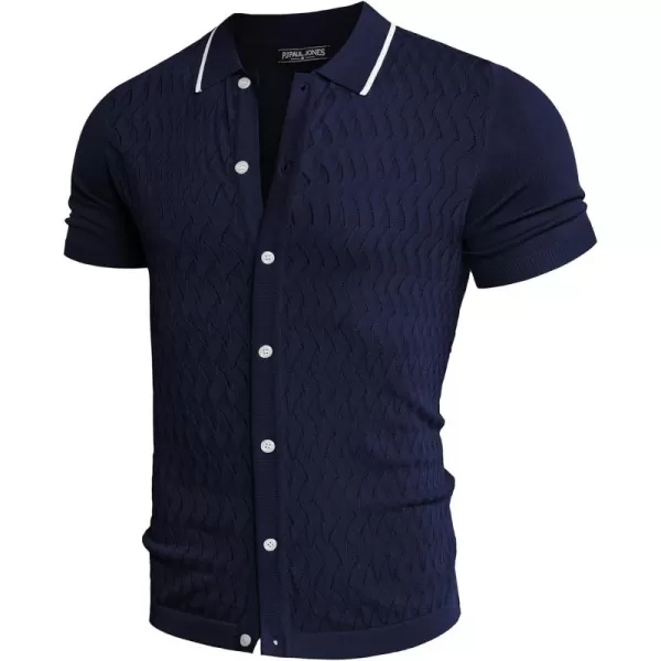 PJ PAUL JONES Men's Knit Button Down Shirts Vintage Polo Shirts Casual Beach Shirts