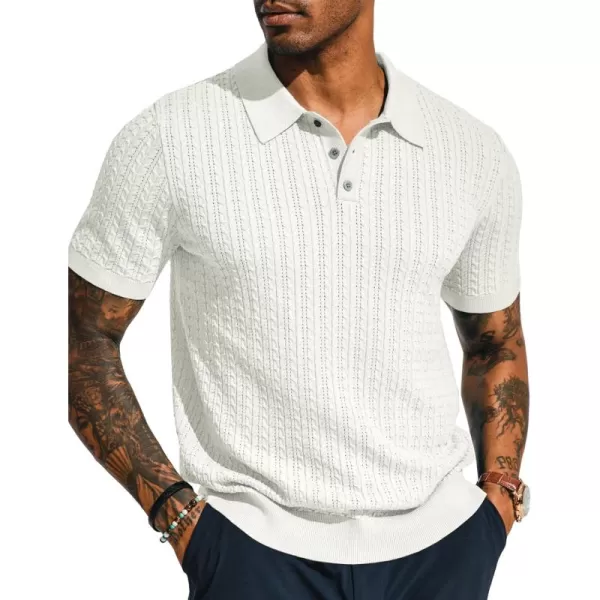 PJ PAUL JONES Mens Knit Polo Shirt Short Sleeve Hollow Out Knit Shirt Texture Knitted Polo