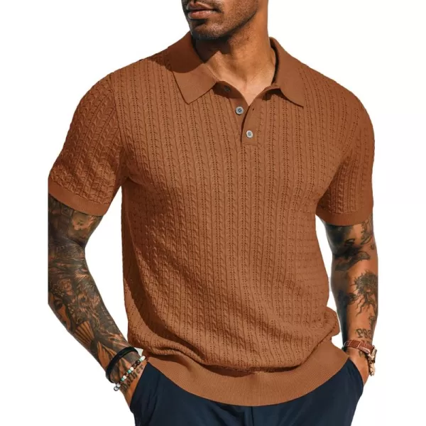 PJ PAUL JONES Mens Knit Polo Shirt Short Sleeve Hollow Out Knit Shirt Texture Knitted Polo
