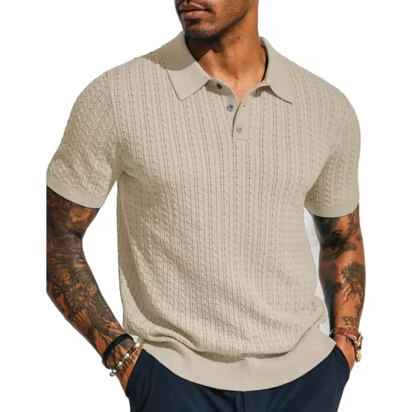 PJ PAUL JONES Mens Knit Polo Shirt Short Sleeve Hollow Out Knit Shirt Texture Knitted Polo